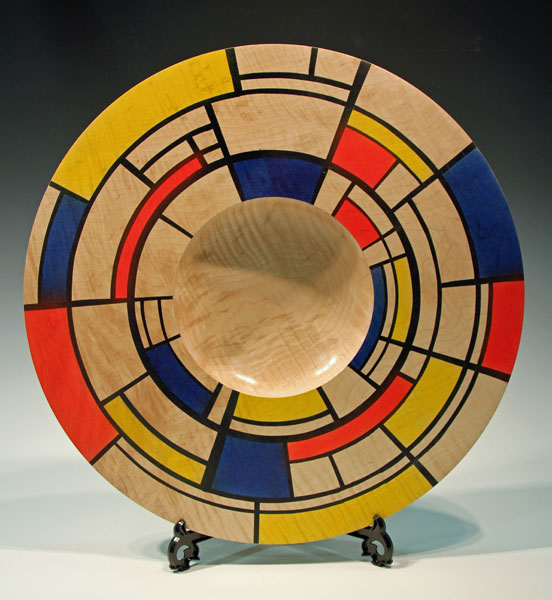 Mondriale platter. Sycamore and acrylic paints by Paul Hannaby Creative Woodturning